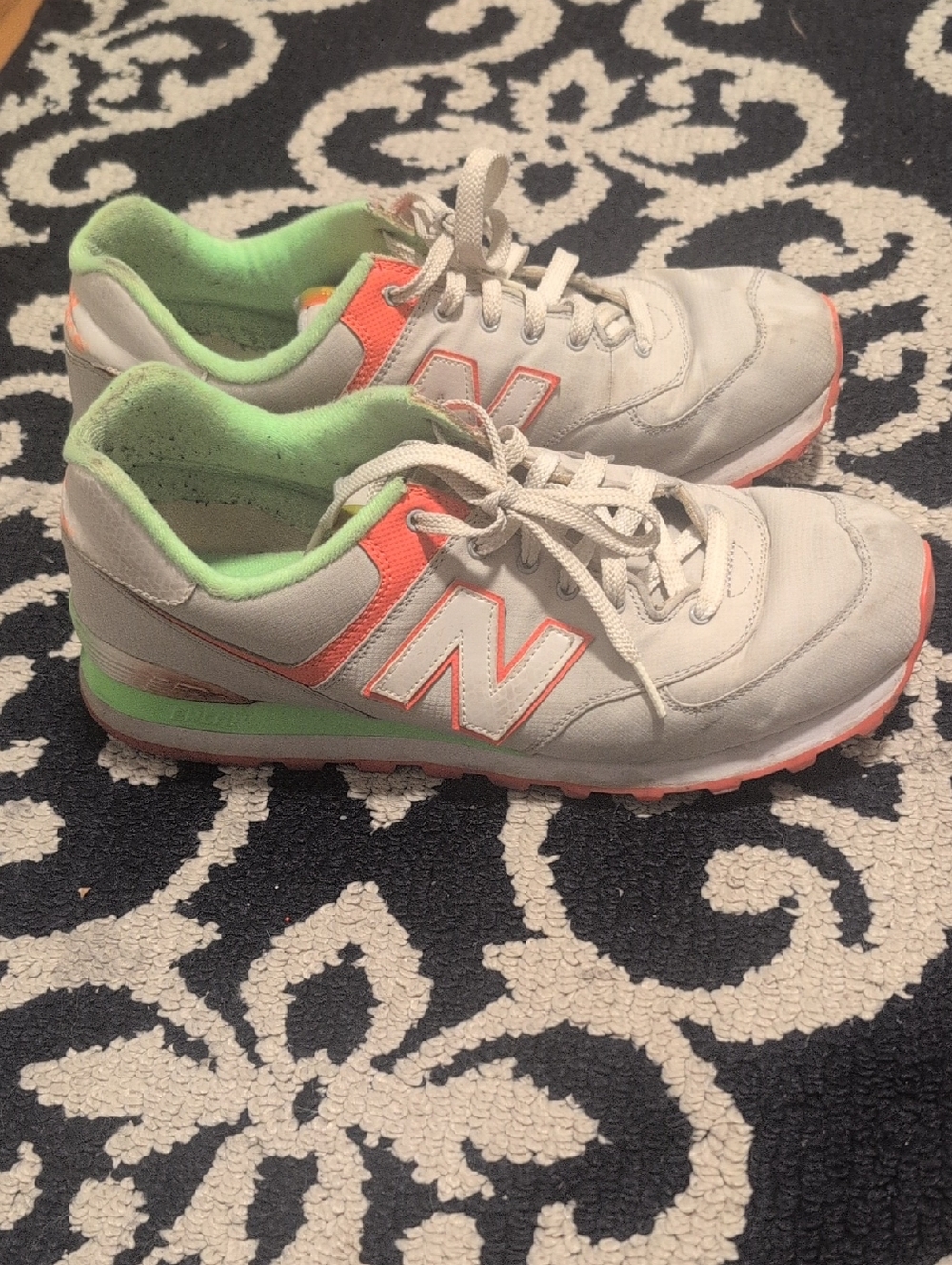 New Balance Women’s Athletic Sneakers in White with Coral & Lime Green